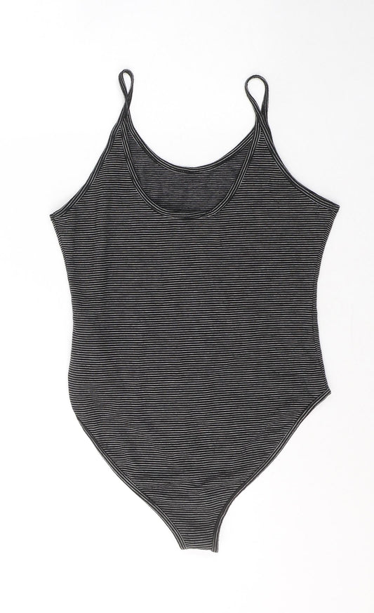 Atmosphere Womens Black Striped Cotton Bodysuit One-Piece Size 12  Button