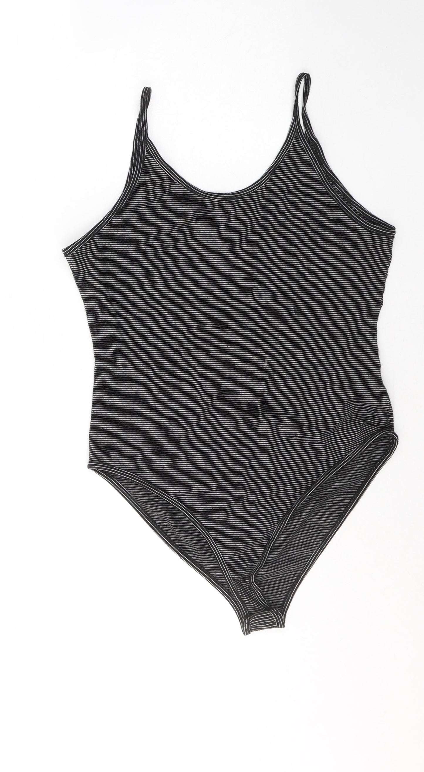 Atmosphere Womens Black Striped Cotton Bodysuit One-Piece Size 12  Button