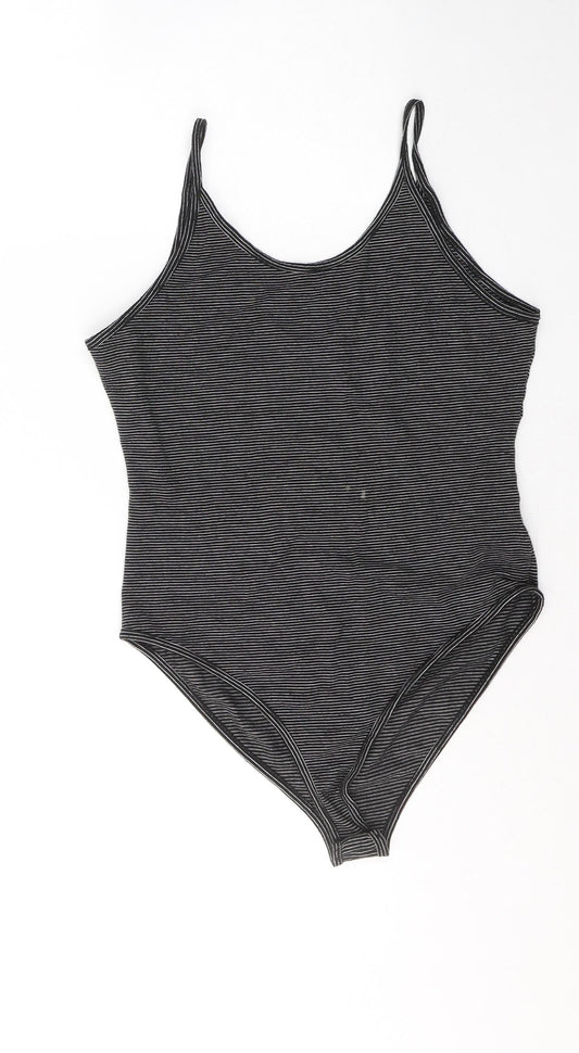 Atmosphere Womens Black Striped Cotton Bodysuit One-Piece Size 12  Button