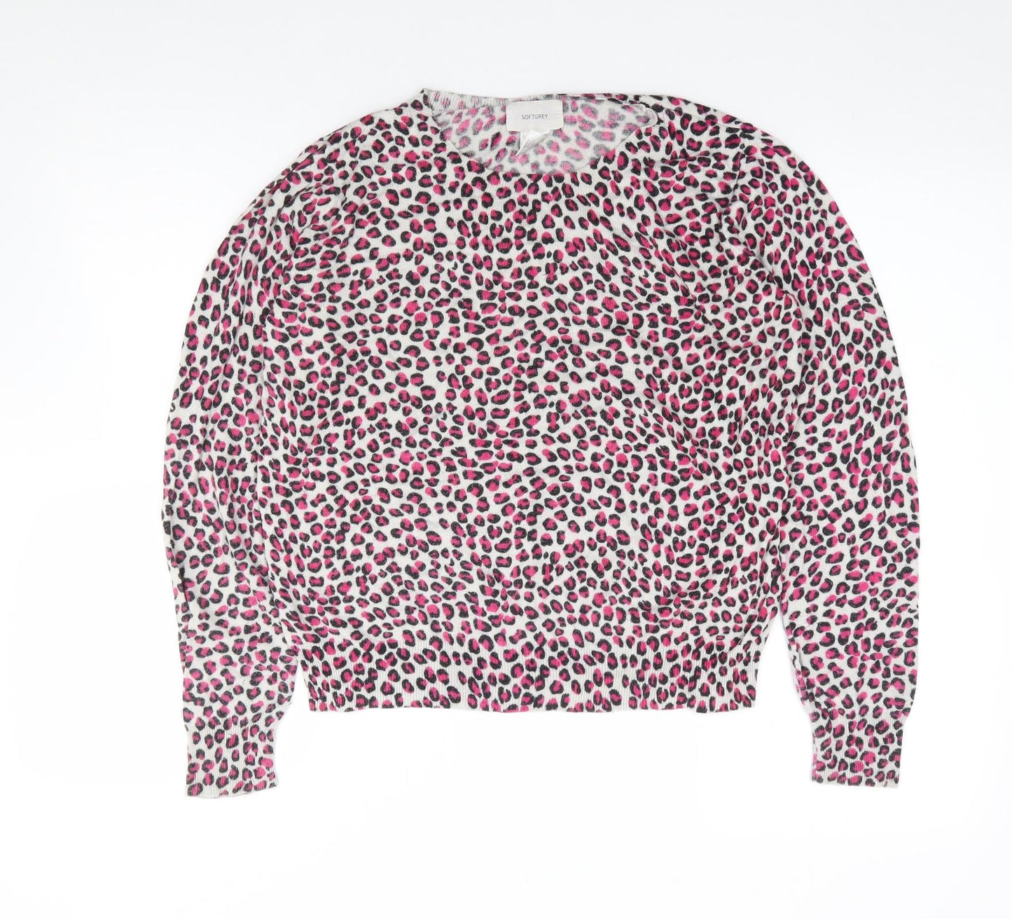 La Redoute Womens Pink Round Neck Animal Print Viscose Pullover Jumper Size 14