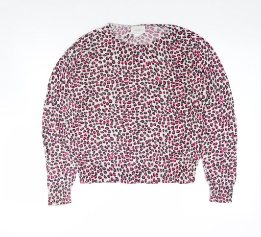 La Redoute Womens Pink Round Neck Animal Print Viscose Pullover Jumper Size 14