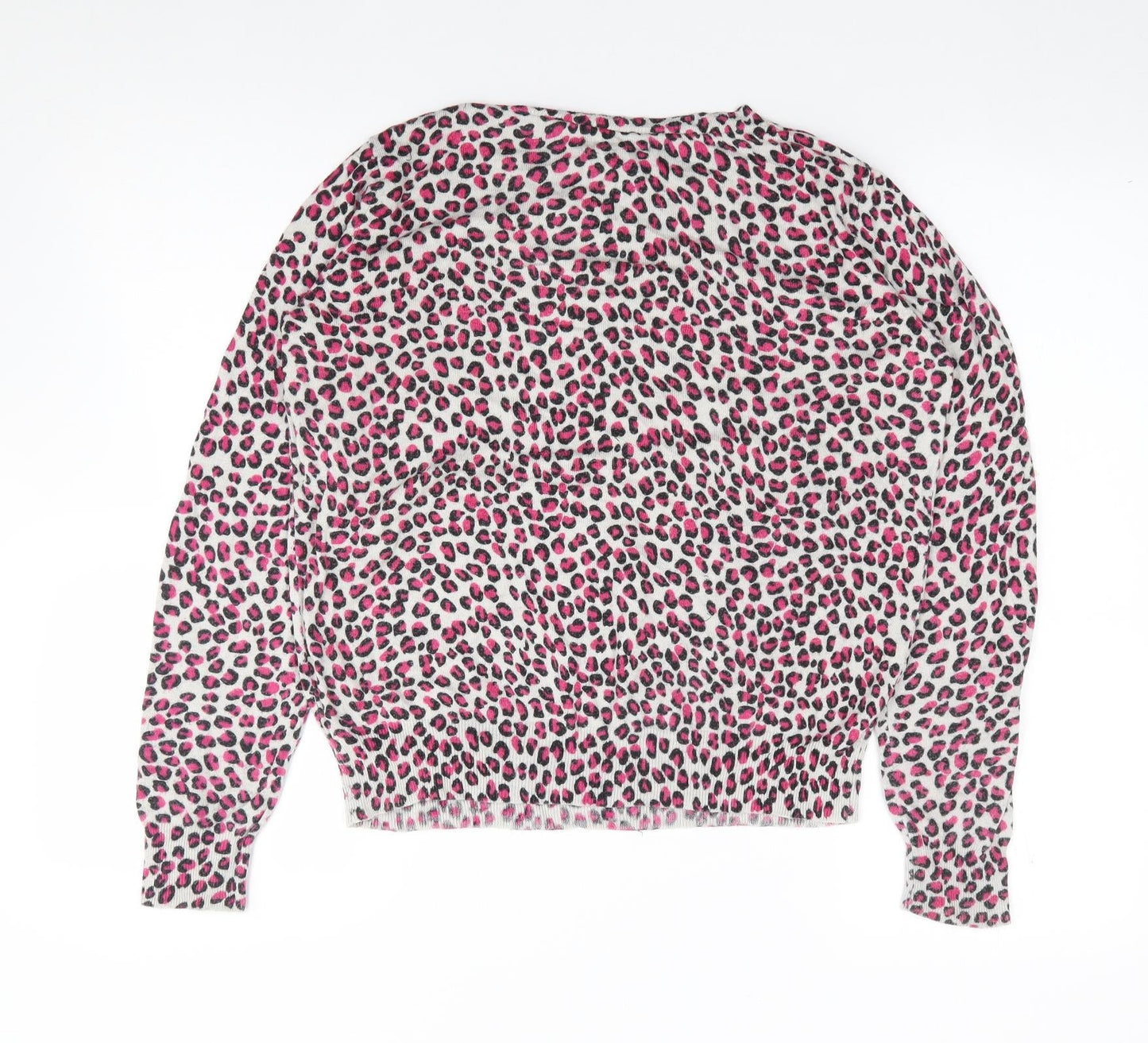 La Redoute Womens Pink Round Neck Animal Print Viscose Pullover Jumper Size 14