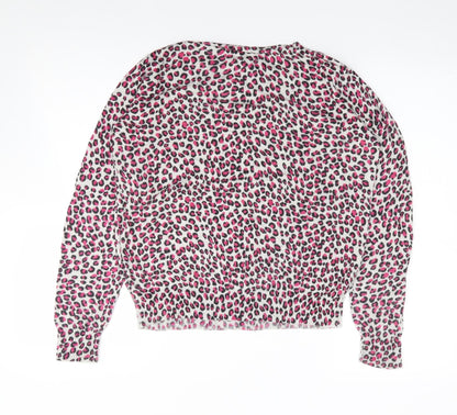 La Redoute Womens Pink Round Neck Animal Print Viscose Pullover Jumper Size 14