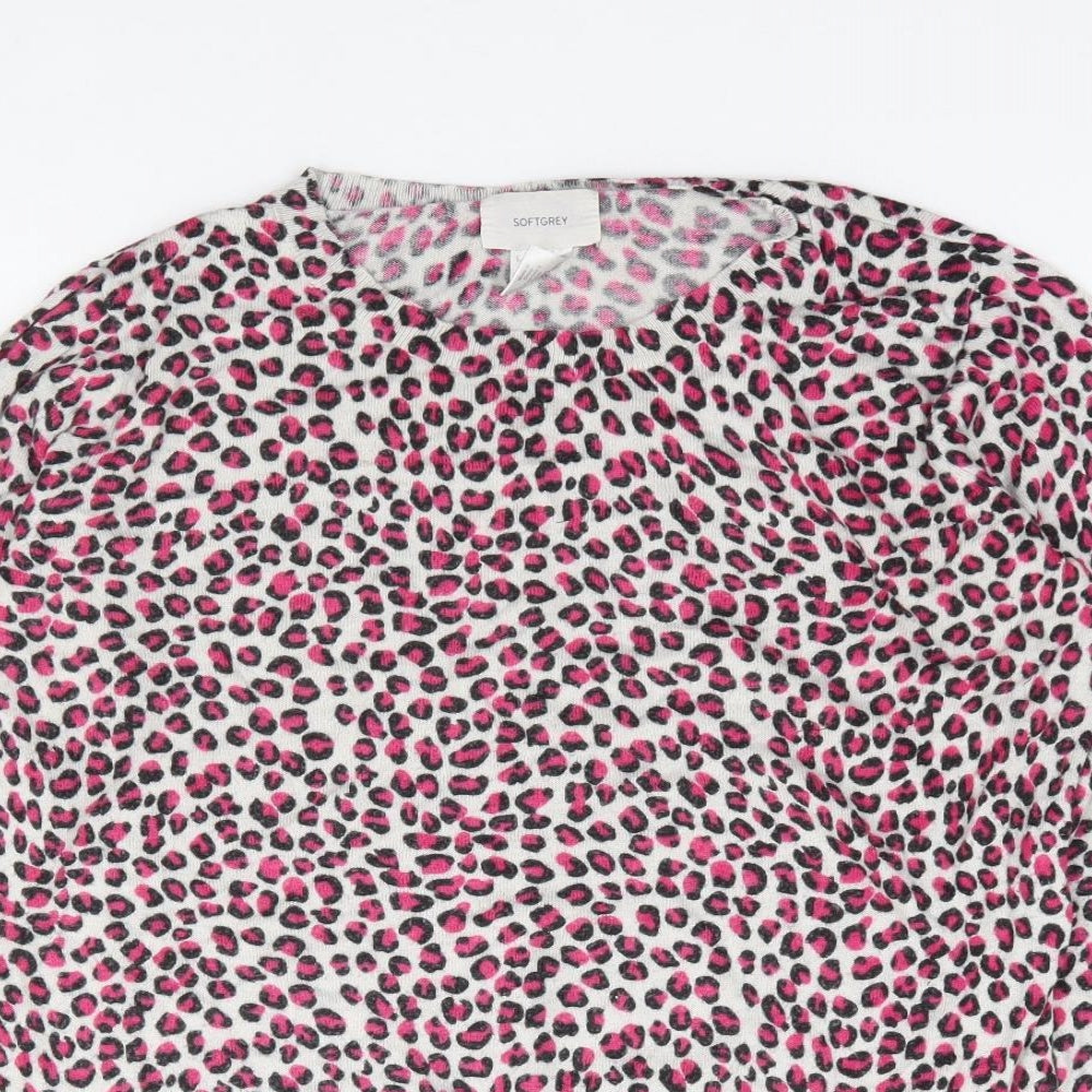 La Redoute Womens Pink Round Neck Animal Print Viscose Pullover Jumper Size 14