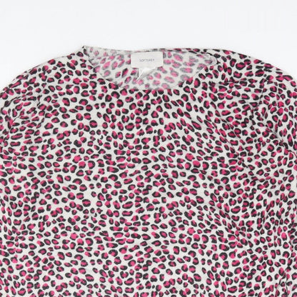 La Redoute Womens Pink Round Neck Animal Print Viscose Pullover Jumper Size 14