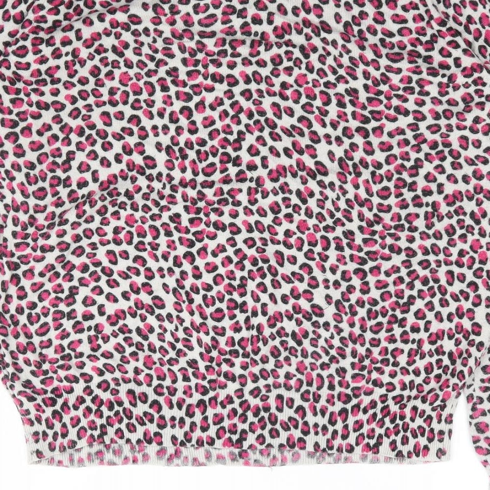 La Redoute Womens Pink Round Neck Animal Print Viscose Pullover Jumper Size 14