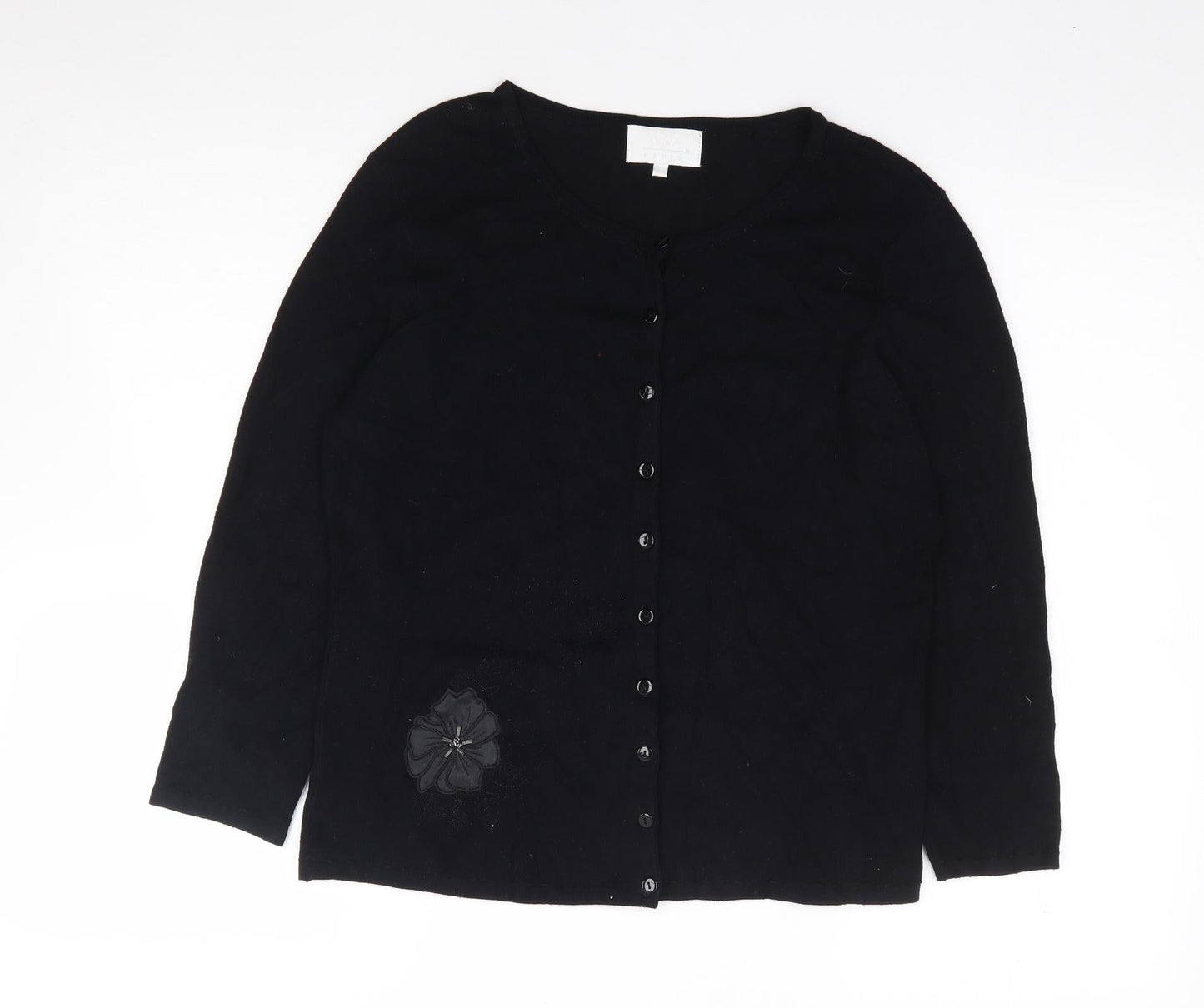 W Paris Womens Black Round Neck  Viscose Cardigan Jumper Size L