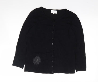 W Paris Womens Black Round Neck  Viscose Cardigan Jumper Size L