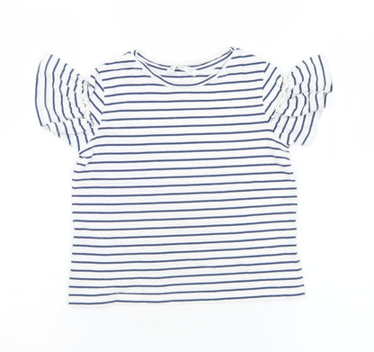 MNG Girls White Striped Cotton Basic T-Shirt Size 6 Years Round Neck