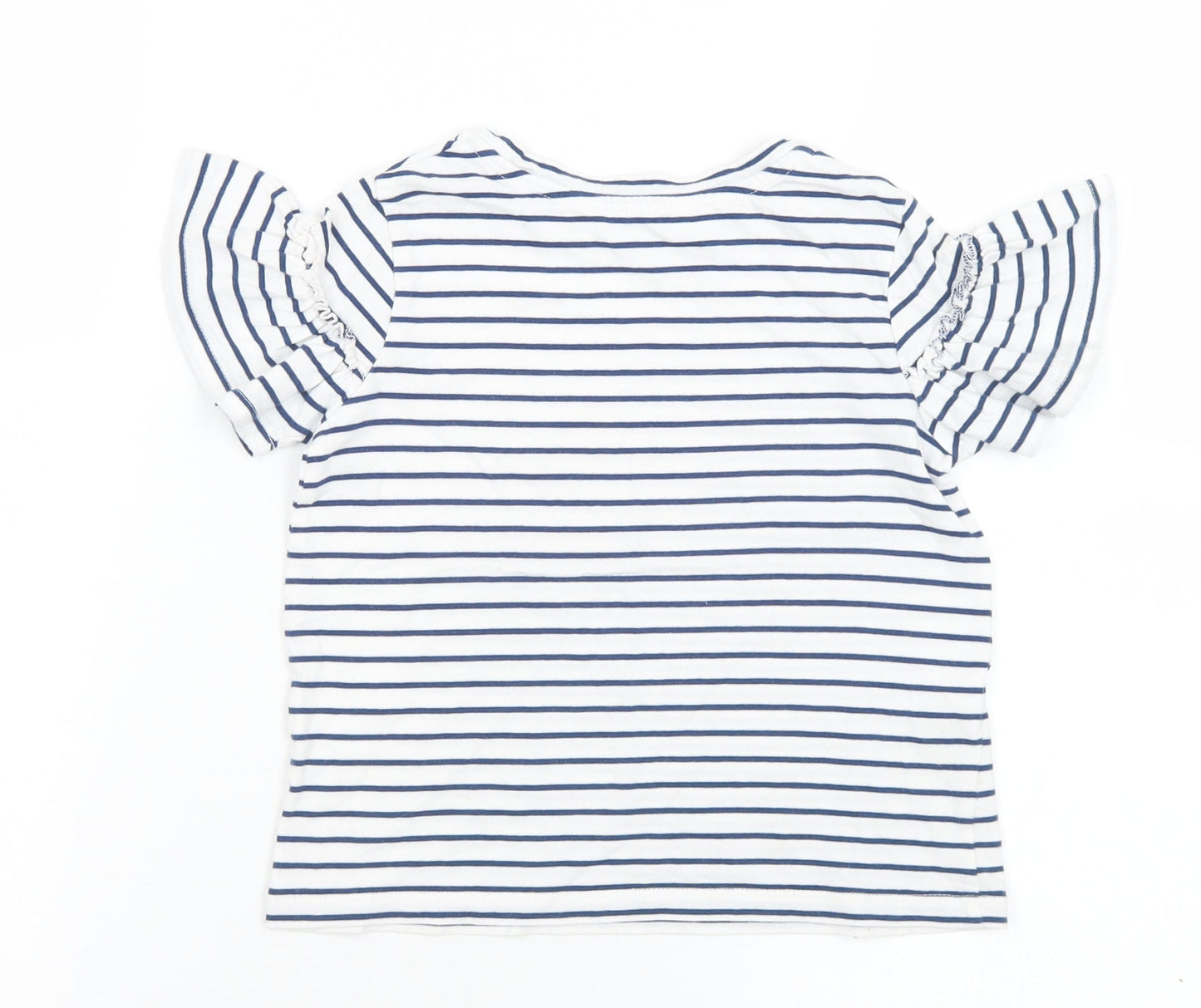 MNG Girls White Striped Cotton Basic T-Shirt Size 6 Years Round Neck