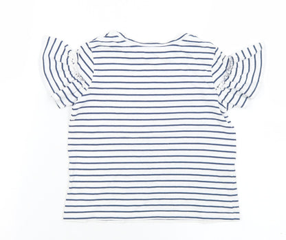MNG Girls White Striped Cotton Basic T-Shirt Size 6 Years Round Neck