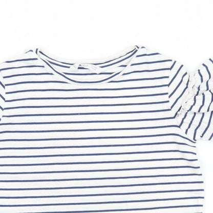 MNG Girls White Striped Cotton Basic T-Shirt Size 6 Years Round Neck