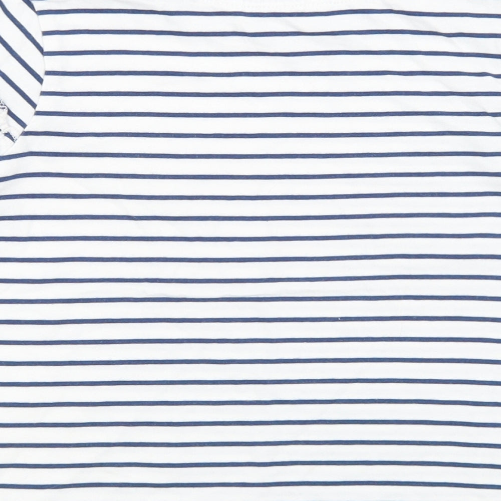 MNG Girls White Striped Cotton Basic T-Shirt Size 6 Years Round Neck