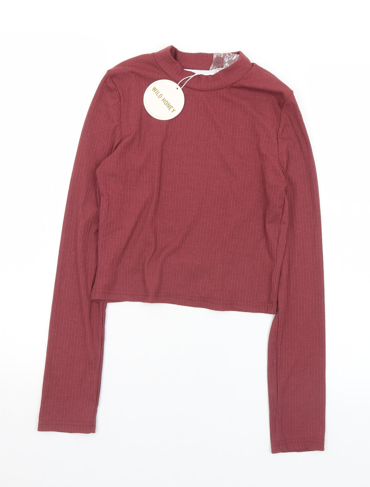 Wild Honey Womens Purple  Polyester Cropped T-Shirt Size L Mock Neck