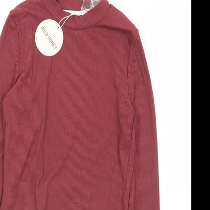 Wild Honey Womens Purple  Polyester Cropped T-Shirt Size L Mock Neck
