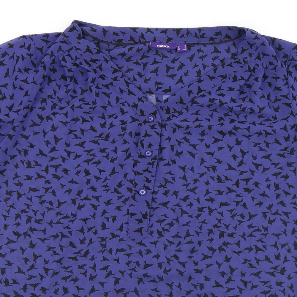 Mexx Womens Purple Geometric Polyester Basic Blouse Size 12 V-Neck