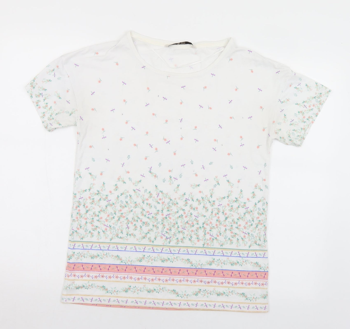 TU Womens Multicoloured Floral Polyester Basic T-Shirt Size 8 Round Neck