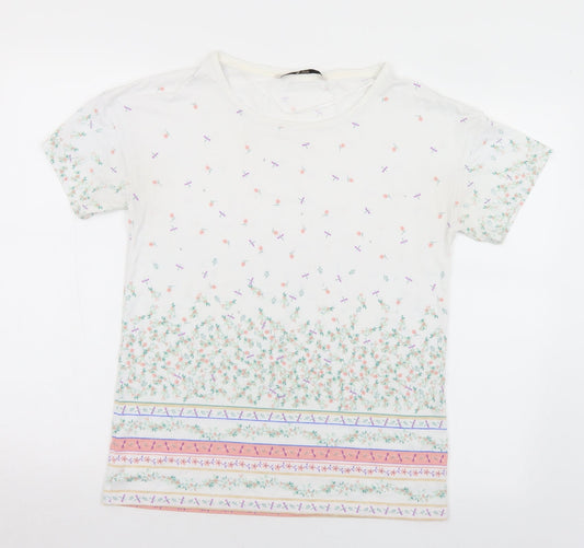 TU Womens Multicoloured Floral Polyester Basic T-Shirt Size 8 Round Neck