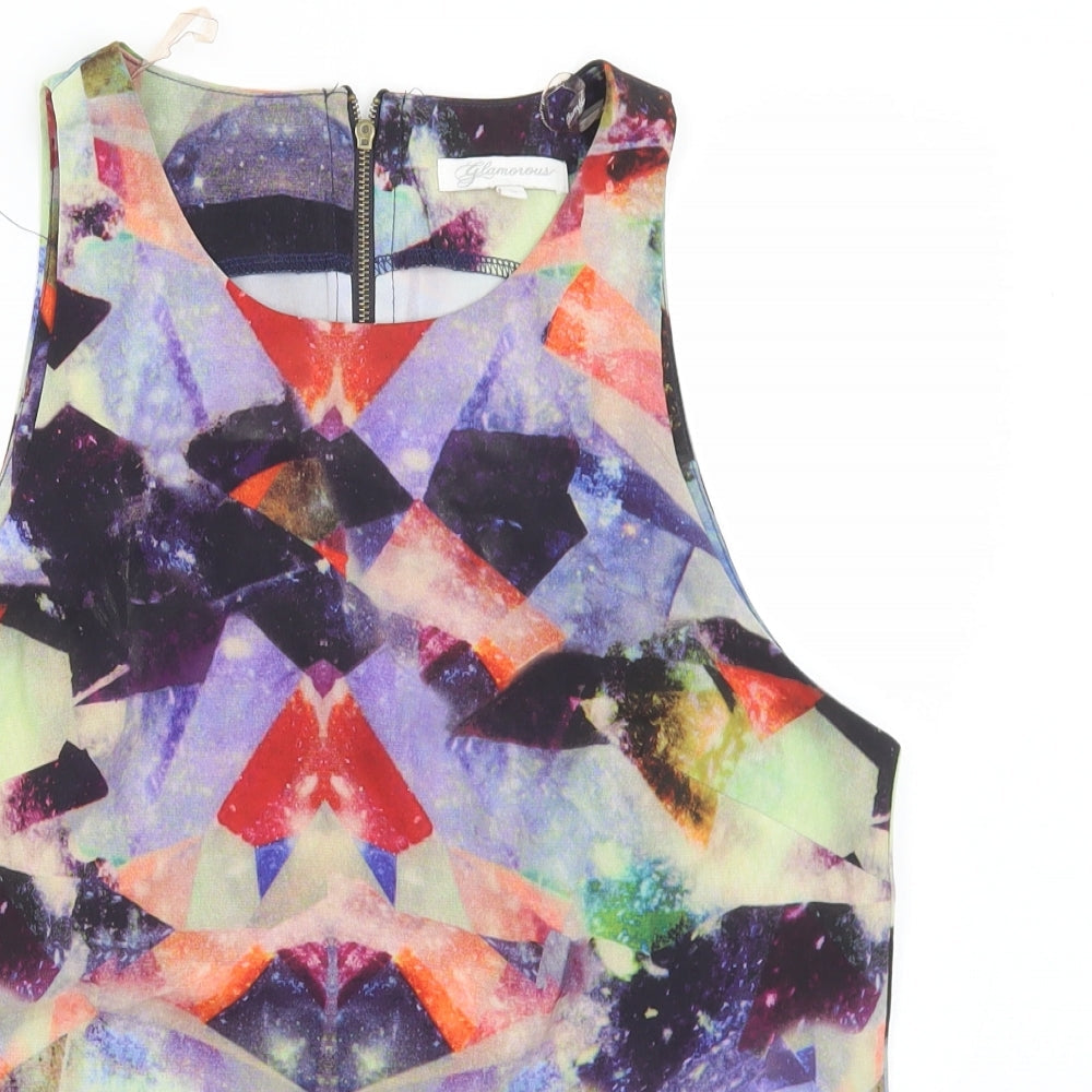 Glamorous Womens Multicoloured Geometric Polyester Basic Tank Size S Round Neck