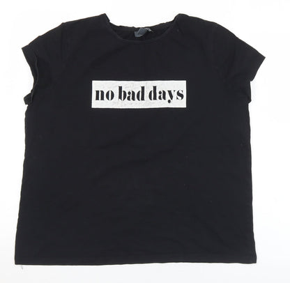 Primark Womens Black  Cotton Basic T-Shirt Size 12 Round Neck - 12/14 No Bad Days