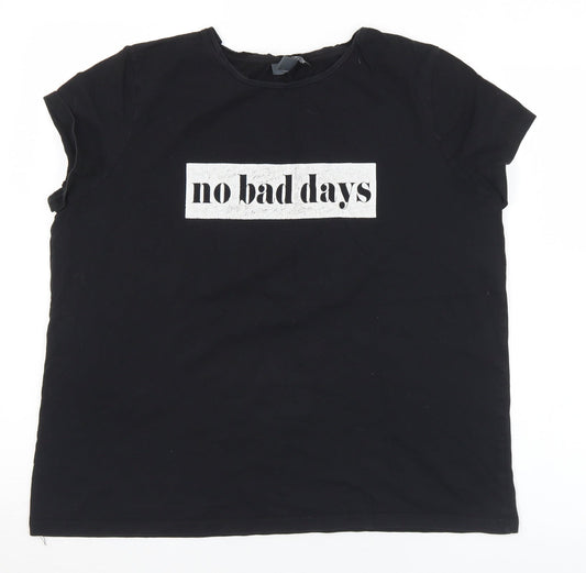 Primark Womens Black  Cotton Basic T-Shirt Size 12 Round Neck - 12/14 No Bad Days