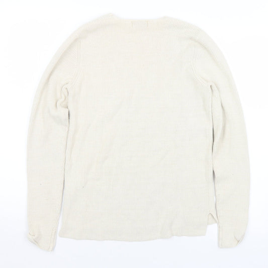 Gallery Womens Ivory V-Neck  Cotton Pullover Jumper Size S