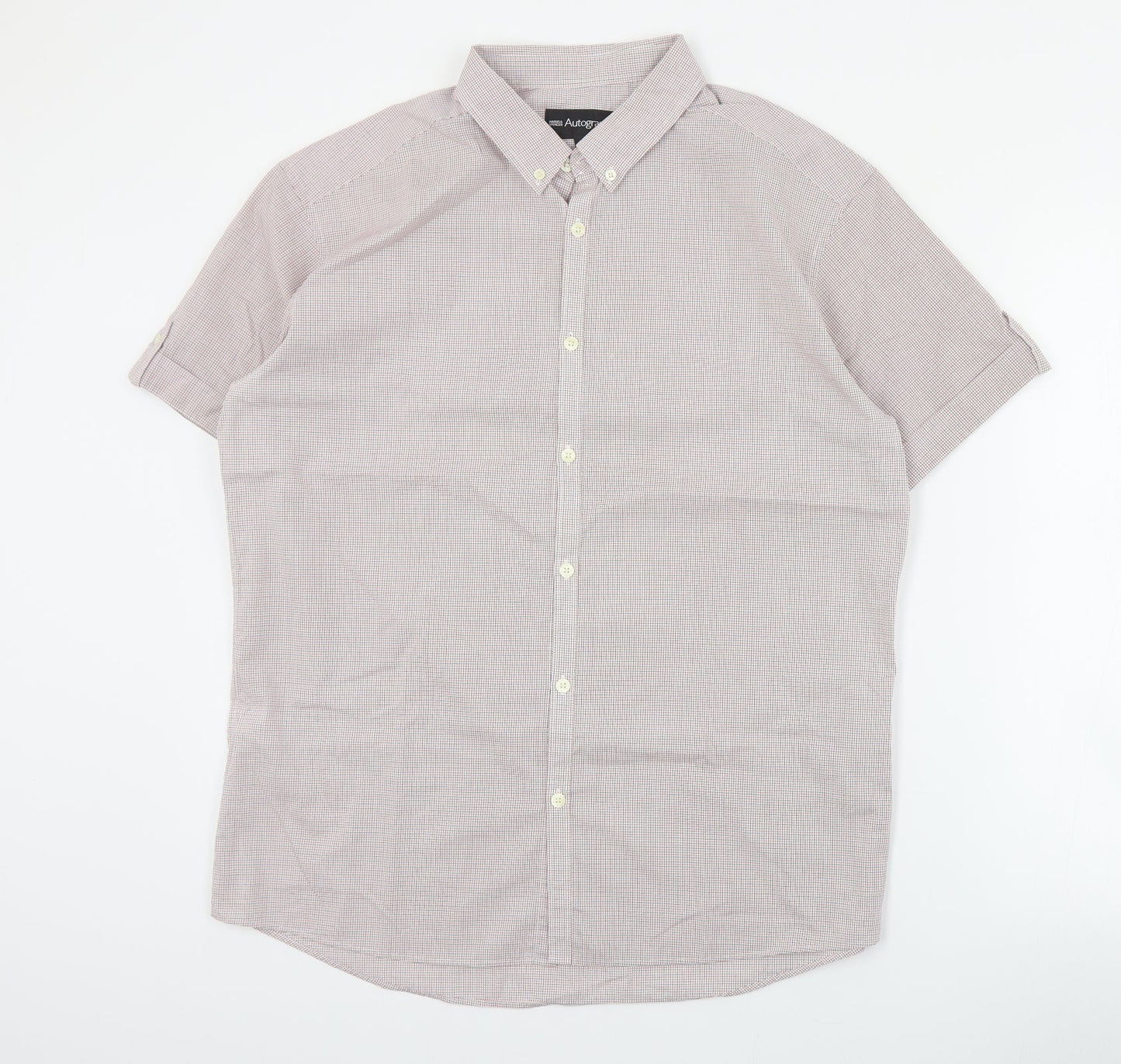 Autograph Mens Red Plaid Cotton  Button-Up Size L Collared Button