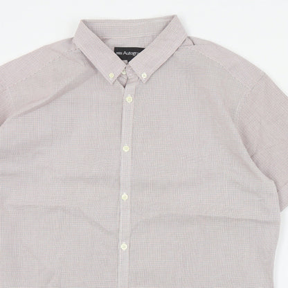 Autograph Mens Red Plaid Cotton  Button-Up Size L Collared Button