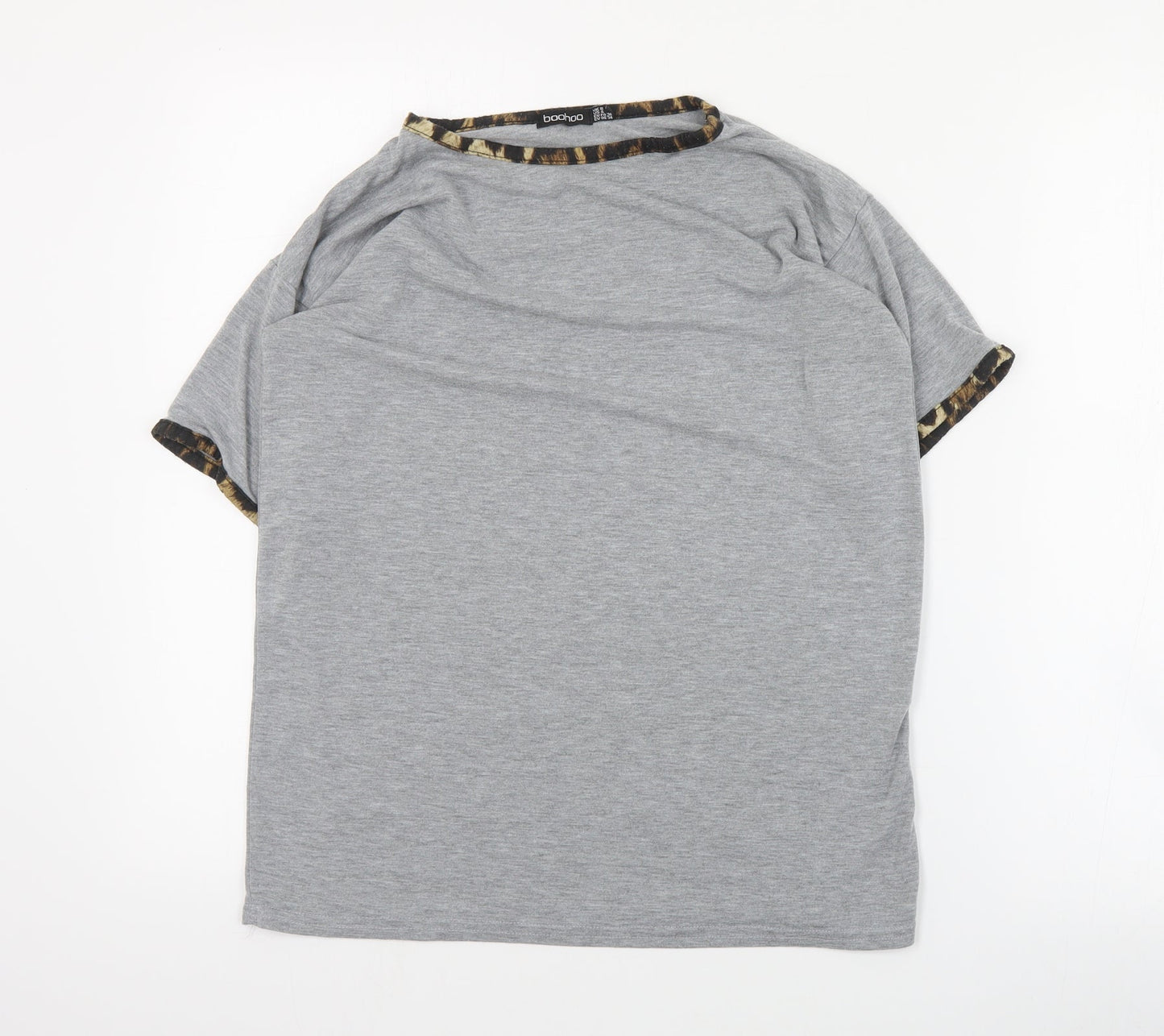 Boohoo Womens Grey  Polyester Basic T-Shirt Size 8 Round Neck