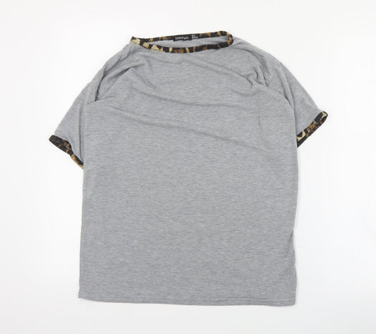 Boohoo Womens Grey  Polyester Basic T-Shirt Size 8 Round Neck