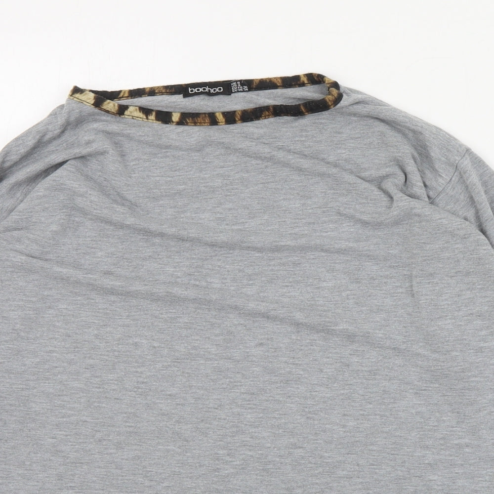 Boohoo Womens Grey  Polyester Basic T-Shirt Size 8 Round Neck