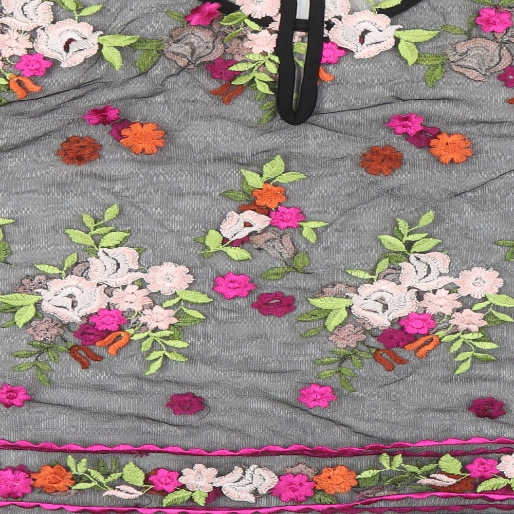 FOREVER 21 Womens Black Floral Polyester Cropped Blouse Size S Round Neck