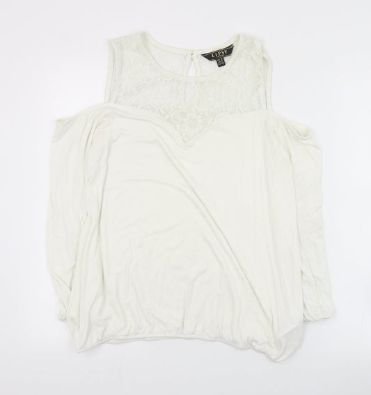 Lipsy Womens Ivory  Viscose Basic Blouse Size 12 Round Neck