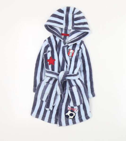 Matalan Baby Blue Striped Polyester Kimono Gown Size 9-12 Months  Tie - Football