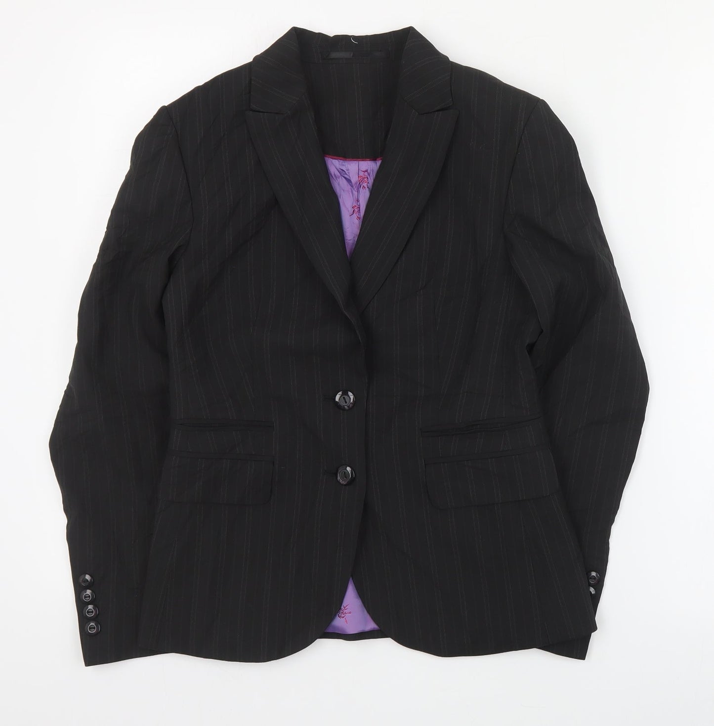 Brook Taverner Womens Black Striped Polyester Jacket Suit Jacket Size 6