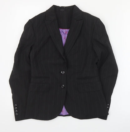 Brook Taverner Womens Black Striped Polyester Jacket Suit Jacket Size 6