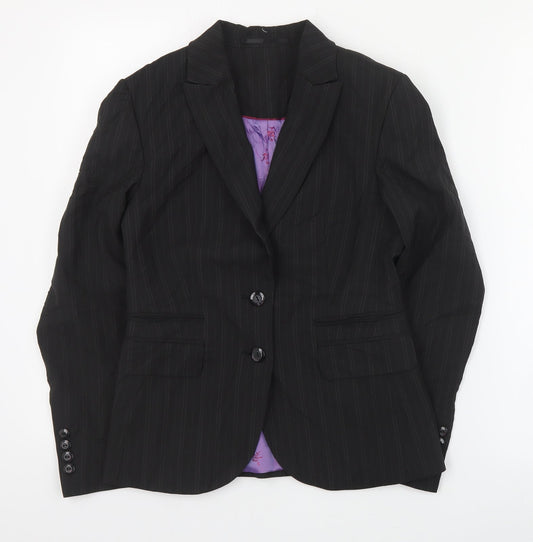 Brook Taverner Womens Black Striped Polyester Jacket Suit Jacket Size 6