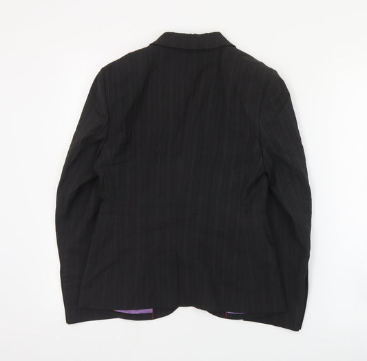 Brook Taverner Womens Black Striped Polyester Jacket Suit Jacket Size 6