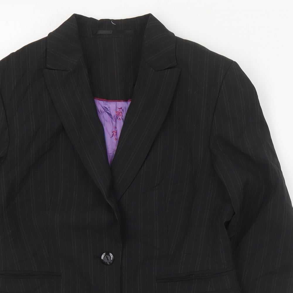 Brook Taverner Womens Black Striped Polyester Jacket Suit Jacket Size 6