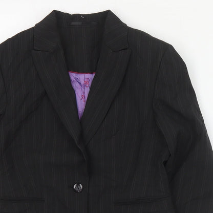 Brook Taverner Womens Black Striped Polyester Jacket Suit Jacket Size 6