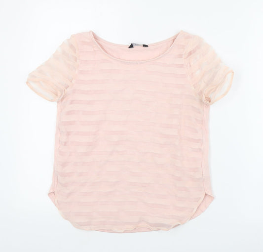 F&F Womens Pink Striped Polyester Basic Blouse Size 6 Round Neck