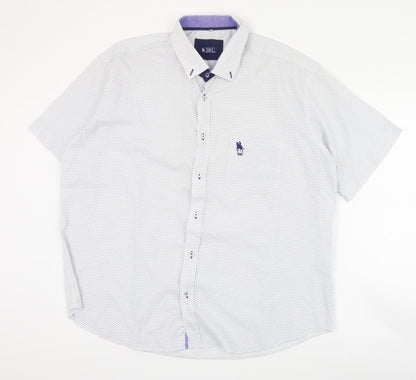 S&C Mens White Geometric Polyester  Button-Up Size L Collared Button