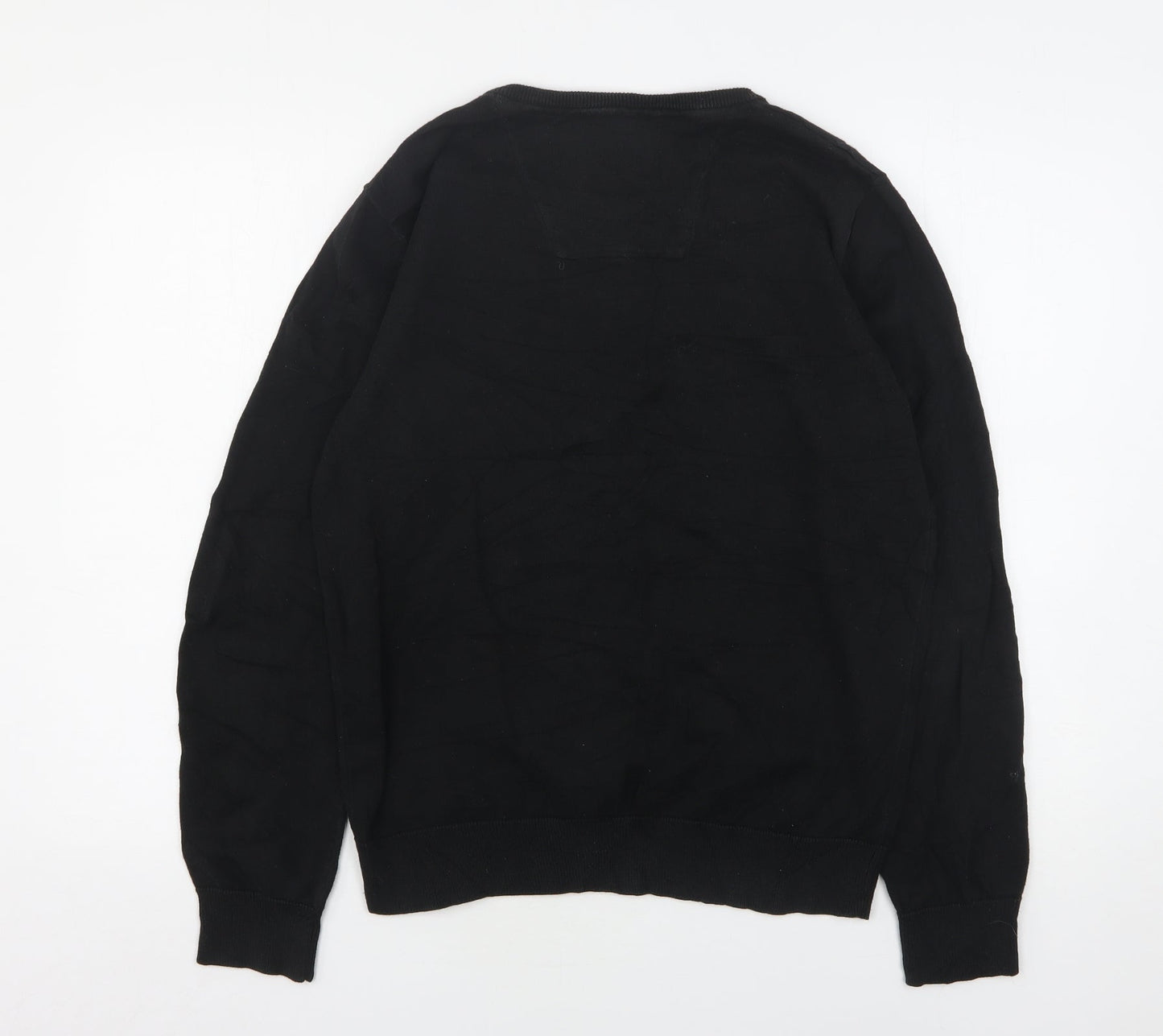 Tom Tailor  Mens Black V-Neck  Cotton Pullover Jumper Size M
