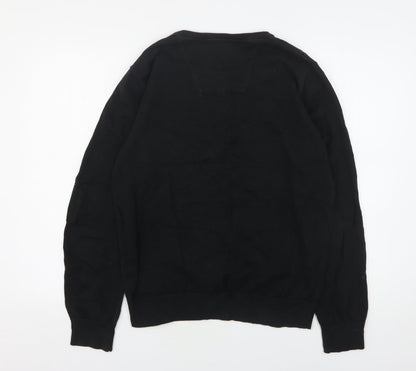 Tom Tailor  Mens Black V-Neck  Cotton Pullover Jumper Size M