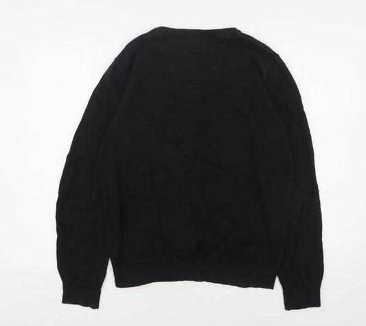 Tom Tailor  Mens Black V-Neck  Cotton Pullover Jumper Size M