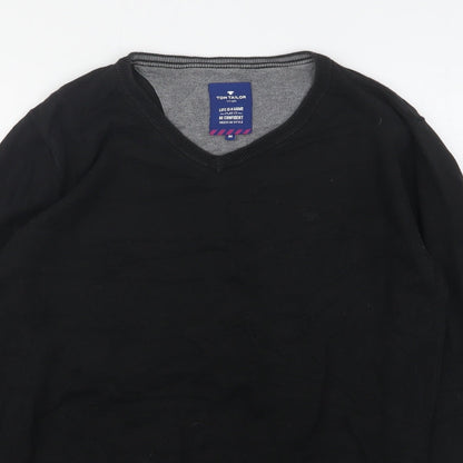 Tom Tailor  Mens Black V-Neck  Cotton Pullover Jumper Size M
