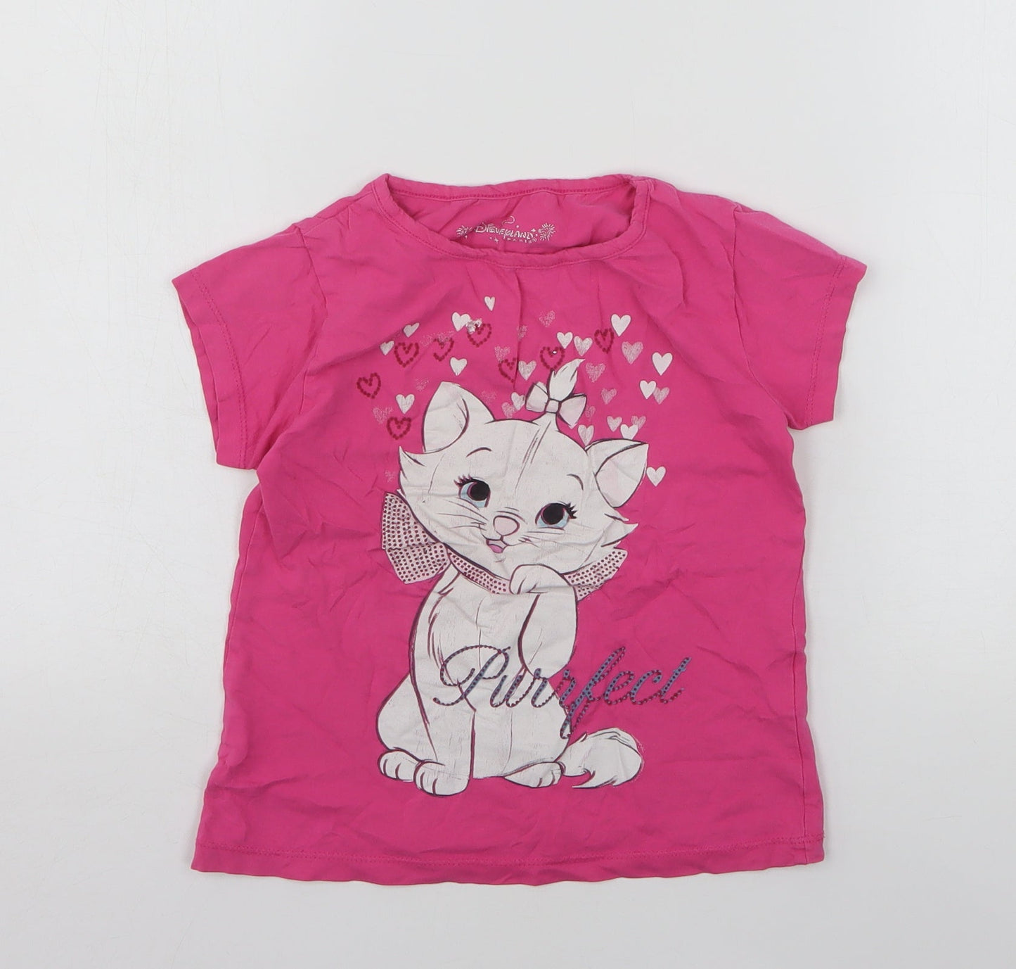 Disneyland  Girls Pink  Cotton Basic T-Shirt Size 8 Years Round Neck