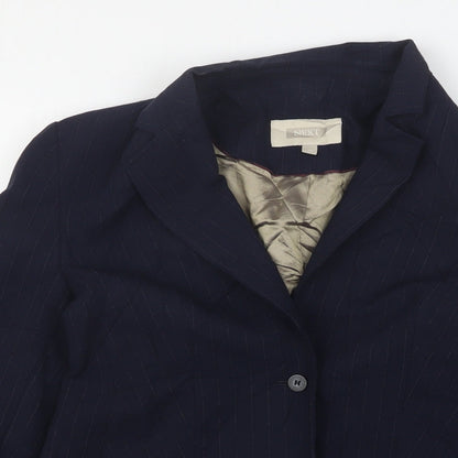 NEXT Womens Blue Striped Polyester Jacket Suit Jacket Size 12
