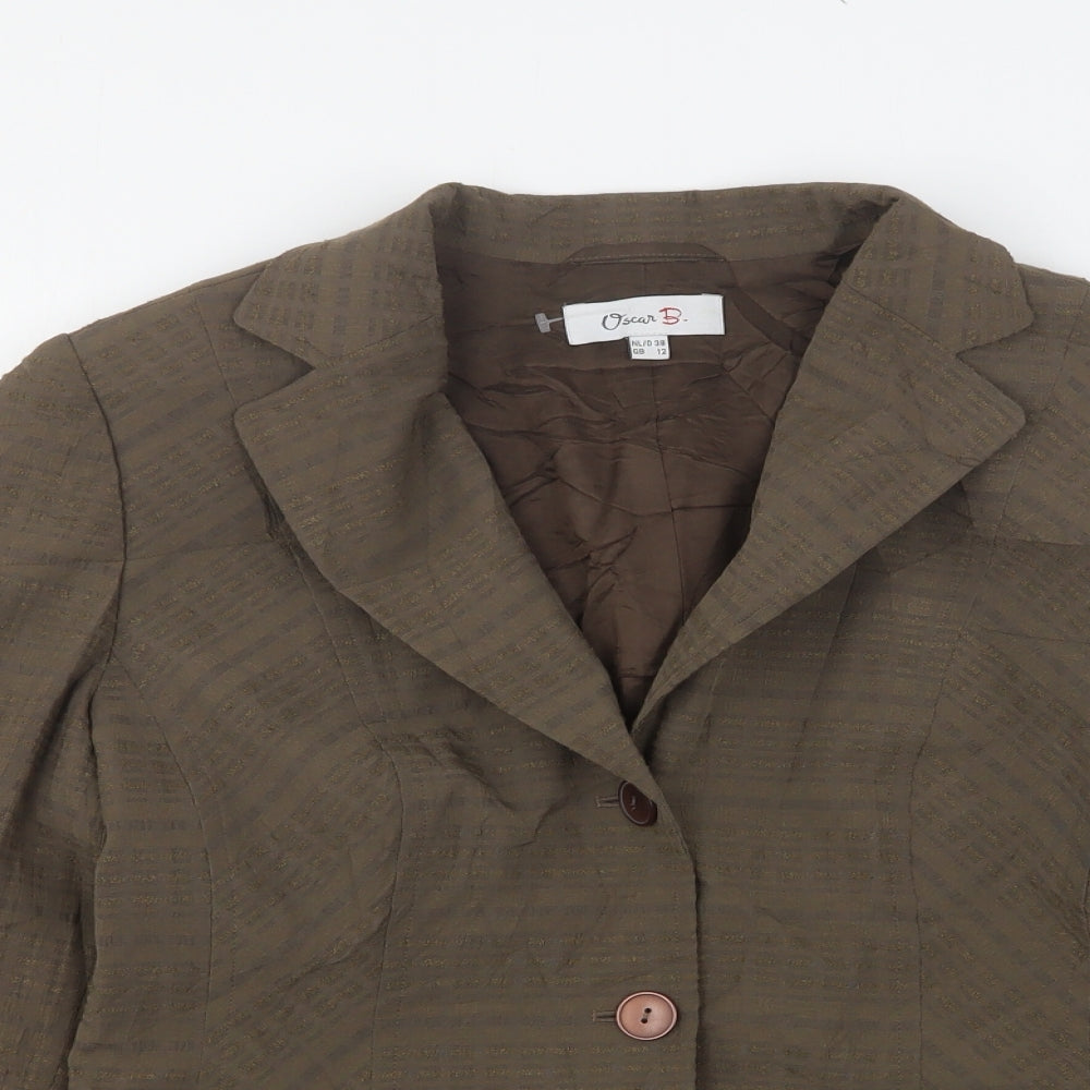 Oscar B Womens Brown Striped Polyester Jacket Suit Jacket Size 10