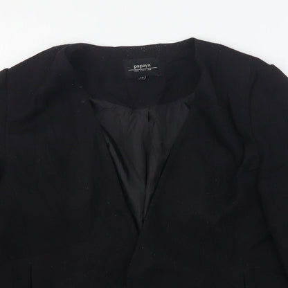Papaya Womens Black  Polyester Jacket Blazer Size 12